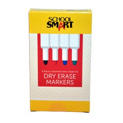 Image for School Smart Dry Erase Markers, Bullet Tip, Low Odor, Assorted Colors, Pack of 4 from School Specialty