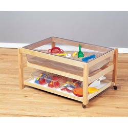 Image for Childcraft Sand and Water Table with Shelf and Clear Tub, 42-3/8 x 30-1/8 x 23 inches, Wood from School Specialty