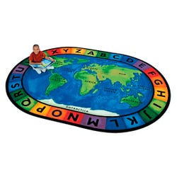 Image for Carpets for Kids Circletime Around The World Carpet, 8 Feet 3 Inches x 11 Feet 8 Inches, Oval, Blue from School Specialty