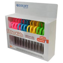 Westcott For Kids Antimicrobial Pointed Scissors with Rack, 5 Inches, Pack of 12, Item Number 1403093