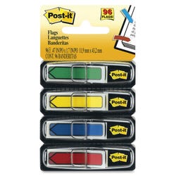 Image for Post-it Arrow Flags, 1/2 x 1-7/10 Inches, Red, Yellow, Green, Blue, 24 Flags per Color, Pack of 96 from School Specialty
