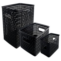 Image for Advantus Plastic Weave Bins, Assorted Sizes, Black, Set of 3 from School Specialty