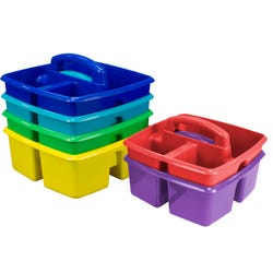 Image for Storex 3 Compartment Supplies Caddy, 9-1/4 x 9-1/4 x 5-1/4 Inches, Assorted Colors, Set of 6 from School Specialty