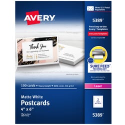 Image for Avery (R) Printable Postcards with Sure Feed Technology, 4 x 6 Inches, White, Pack of 100 from School Specialty