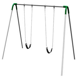 Image for UltraPlay Bipod Single Bay Swings, Galvanized Frame, 2 Strap Seats, Green Yoke Connectors, 102 x 96 x 96 inches from School Specialty