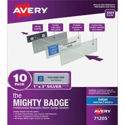 Image for Avery Mighty Badge System Name Tags, Inkjet, Silver, Pack of 10 from School Specialty