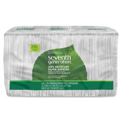 Image for Seventh Generation Recycled Napkin, 12-1/2 L x 11-1/2 W in, 1-Ply, Paper, White, Pack of 250 from School Specialty