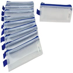 Image for Sax Mesh Tool Case Pouch, 3 x 8 inches, Clear with Blue Trim, Pack of 10 from School Specialty