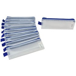 Image for Sax Mesh Tool Case Pouch, 3 x 8 inches, Clear with Blue Trim, Pack of 10 from School Specialty