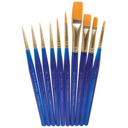Image for Royal & Langnickel Golden Taklon Hair Acrylic Ultra Short Brush Set, Assorted Size, Translucent Blue, Set of 10 from School Specialty