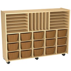 Image for Childcraft Mobile Store-and-Stack Storage Unit, Locking Casters, 15 Baskets, 47-3/4 x 14-1/4 x 36 Inches from School Specialty