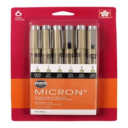 Sakura Pigma Micron Non-Toxic Waterproof Permanent Marker, Black, Pack of 6 Item Number 398702
