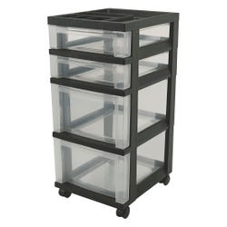 Image for IRiS Mini Chest Storage Cart with 4 Drawers, 26-7/16 in H X 12-1/16 in W X 14-1/4 in D, Clear Plastic, Black from School Specialty