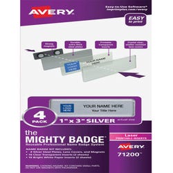 Image for Avery Mighty Badge System Laser Name Tags, Silver, Pack of 4 from School Specialty