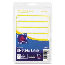 Image for Avery Printable File Folder Labels, 11/16 x 3-7/16 Inches, Yellow, Pack of 252 from School Specialty