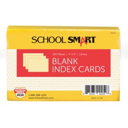 School Smart Unruled Index Cards, 4 x 6 Inches, Canary, Pack of 100 088705