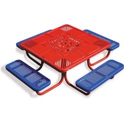 Image for UltraSite Preschool Square Learning Picnic Table, 78-11/16 x 78-11/16 x 20 Inches, Blue Seat, Red Frame from School Specialty