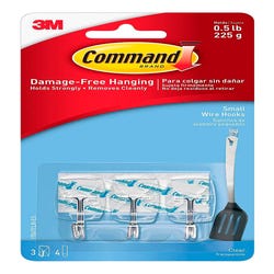 Image for Command Wire Hook with 4 Adhesive Strips, Small, 1/2 lb, Clear, Pack of 3 from School Specialty