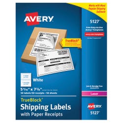 Image for Avery Paper Receipt Shipping Labels, 5-1/16 x 7-5/8 Inches, White, Pack of 50 from School Specialty