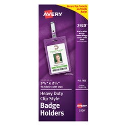 Avery Flexible Vertical ID Badge Holder with Portrait Clip Attachment, 2-1/4 in X 3-1/2 in, Polypropylene, Clear, Pack of 50, Item Number 1118257