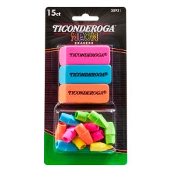 Image for Ticonderoga Neon Erasers, Assorted Colors, Set of 15 from School Specialty