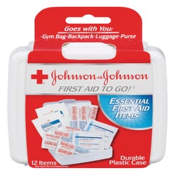 Image for Johnson & Johnson Essential Mini First Aid Kit, 4-1/4 X 4 X 1 in, White, Pack of 12 from School Specialty