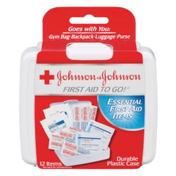 Image for Johnson & Johnson Essential Mini First Aid Kit, 4-1/4 X 4 X 1 in, White, Pack of 12 from School Specialty
