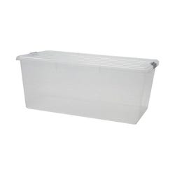 Image for IRIS Stacking Storage Box with Lid, 17-1/4 x 31-1/2 x 13 Inches, 91 Quart, Clear, Pack of 4 from School Specialty