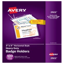 Image for Avery Hanging Horizontal Photo ID System Badge Holder with Clip and Lanyard, 4 X 3 in, Polypropylene, Clear, Pack of 100 from School Specialty