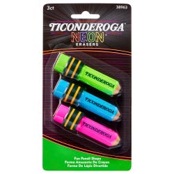 Image for Ticonderoga Pencil Shaped Erasers, Neon, Pack of 3 from School Specialty