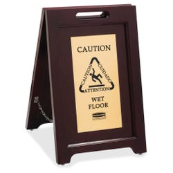 Image for Rubbermaid Brass Plaque Wooden Caution Floor Sign , 2-Sided, Gold from School Specialty