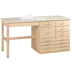 Image for Diversified Woodcrafts Planning and Layout Bench with Drawers, 72 x 30 x 37 Inches, Almond Colored Plastic Laminate Top from School Specialty