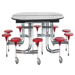 Image for BioFit Cafeteria Table with Stools, 6 Foot Oval, 29 Inch Table Height, Graphite Nebula Top, Red Stool, Chrome Frame from School Specialty