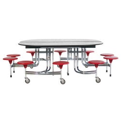 Image for BioFit Cafeteria Table with Stools, 6 Foot Oval, 29 Inch Table Height, Graphite Nebula Top, Red Stool, Chrome Frame from School Specialty
