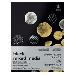 Winsor & Newton Mixed Media Pad, 9 x 12 Inches, 200 gsm, Black, 25 sheets Item Number 2102477