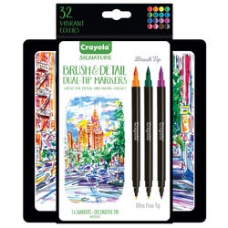Crayola Signature Brush and Detail Markers, Dual Ended, Assorted Colors, Set of 16 Item Number 1592293