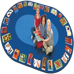 Image for Carpets for Kids Reading by The Book Carpet, 6 Feet 9 Inches x 9 Feet 5 Inches, Oval, Multicolored from School Specialty
