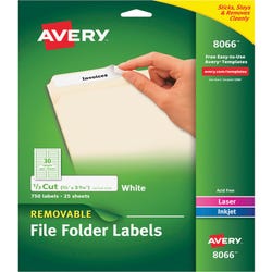 Image for Avery Removable File Folder Labels, 2/3 x 3-7/16 Inches, White, Pack of 750 from School Specialty