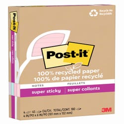Image for Post-it Lined Recycled Notes, 4 x 6 Inches, Wanderlust Pastel, 3 Pads with 90 Sheets from School Specialty