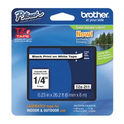 Image for Brother P-touch Tze Laminated Tape Cartridge, 1/4 Inch x 26 Feet, Black/White from School Specialty