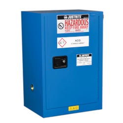 Image for Justrite ChemCor Compac Hazardous Material 1 Door Safety Cabinet, 12 gal, 18 Gauge CR Steel, Blue from School Specialty