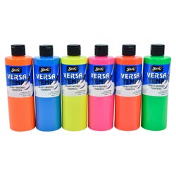 Sax Versatemp Heavy-Bodied Tempera Paint, 1 Pint Bottles, Assorted Fluorescent Neon Colors, Set of 6 Item Number 1440727