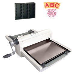 Sizzix Big Shot Pro Starter Set with SureCut 4 Inch Block Capital Letters and Storage Rack, Item Number 2107152