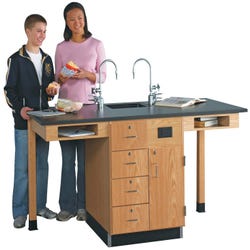 Diversified Woodcrafts Student Service Island Workstation, 66 x 30 x 36 Inches, Oak/Hardwood, Epoxy Resin Top, 2 Students 572446