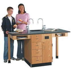 Image for Diversified Woodcrafts Student Service Island Workstation, 66 x 30 x 36 Inches, Oak/Hardwood, Epoxy Resin Top, 2 Students from School Specialty