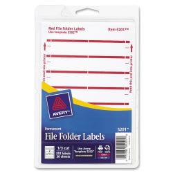 Image for Avery Printable File Folder Labels, 11/16 x 3-7/16 Inches, Dark Red, Pack of 252 from School Specialty