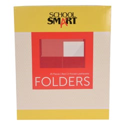 School Smart 2-Pocket Folders with No Brads, Red, Pack of 25 Item Number 084895