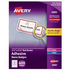 Image for Avery Adhesive Name Badges, 2-1/3 x 3-3/8 Inches, Red Border, Pack of 400 from School Specialty