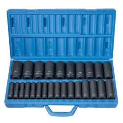 Image for Grey Pneumatic 26-Piece Deep Length Socket Set - Metric, 1/2 in, Set of 26 from School Specialty