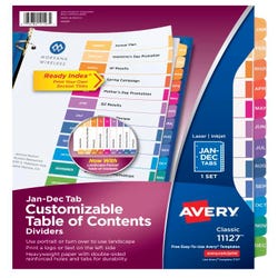 Image for Avery Ready Index Dividers, 12 Tab, Jan-Dec, Assorted Colors, 1 Set from School Specialty